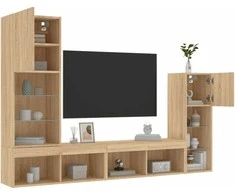 TV staliukas Sieninė TV sekcija su LED, 4 dalių, ąžuolo, apdirbta mediena