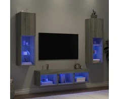 TV staliukas Sieninė TV sekcija su LED, 5 dalių, pilka ąžuolo, mediena