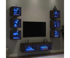 TV staliukas Sieninė TV sekcija su LED, 8 dalių, dūminio ąžuolo, mediena