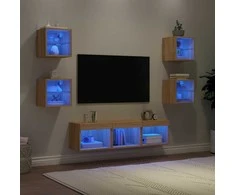 TV staliukas Sieninė TV sekcija su LED, 7 dalių, ąžuolo, apdirbta mediena