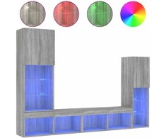 TV staliukas Sieninė TV sekcija su LED, 4 dalių, pilka ąžuolo, mediena
