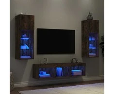 TV staliukas Sieninė TV sekcija su LED, 5 dalių, dūminio ąžuolo, mediena