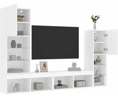 TV staliukas Sieninė TV sekcija su LED, 4 dalių, balta, apdirbta mediena