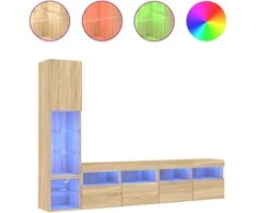 TV staliukas Sieninė TV sekcija su LED, 4 dalių, ąžuolo, apdirbta mediena