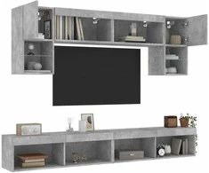 TV staliukas Sieninė TV sekcija su LED, 6 dalių, betono, apdirbta mediena