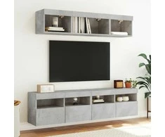 TV staliukas Sieninė TV sekcija su LED, 5 dalių, betono, apdirbta mediena