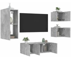 TV staliukas Sieninė TV sekcija su LED, 5 dalių, betono, apdirbta mediena