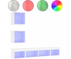 TV staliukas Sieninė TV sekcija su LED, 5 dalių, balta, apdirbta mediena