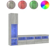 TV staliukas Sieninė TV sekcija su LED, 4 dalių, pilka ąžuolo, mediena