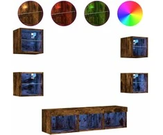 TV staliukas Sieninė TV sekcija su LED, 7 dalių, dūminio ąžuolo, mediena