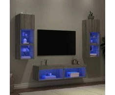 TV staliukas Sieninė TV sekcija su LED, 6 dalių, pilka ąžuolo, mediena