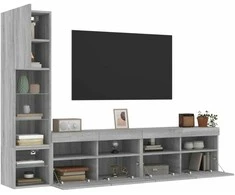 TV staliukas Sieninė TV sekcija su LED, 4 dalių, pilka ąžuolo, mediena