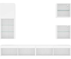 TV staliukas Sieninė TV sekcija su LED, 5 dalių, balta, apdirbta mediena