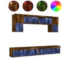 TV staliukas Sieninė TV sekcija su LED, 6 dalių, dūminio ąžuolo, mediena