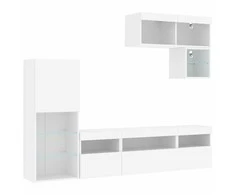 TV staliukas Sieninė TV sekcija su LED, 6 dalių, balta, apdirbta mediena