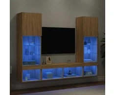 TV staliukas Sieninė TV sekcija su LED, 5 dalių, ąžuolo, apdirbta mediena