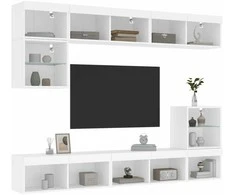 TV staliukas Sieninė TV sekcija su LED, 8 dalių, balta, apdirbta mediena