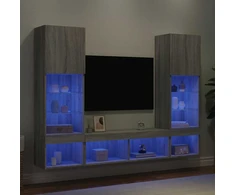 TV staliukas Sieninė TV sekcija su LED, 5 dalių, pilka ąžuolo, mediena