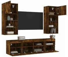 TV staliukas Sieninė TV sekcija su LED, 5 dalių, dūminio ąžuolo, mediena