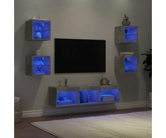 TV staliukas Sieninė TV sekcija su LED, 7 dalių, betono, apdirbta mediena