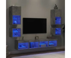 TV staliukas Sieninė TV sekcija su LED, 8 dalių, betono, apdirbta mediena