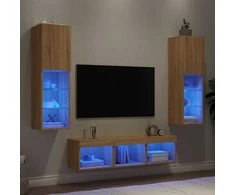 TV staliukas Sieninė TV sekcija su LED, 5 dalių, ąžuolo, apdirbta mediena
