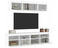 TV staliukas Sieninė TV sekcija su LED, 5 dalių, balta, apdirbta mediena