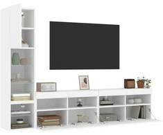TV staliukas Sieninė TV sekcija su LED, 4 dalių, balta, apdirbta mediena