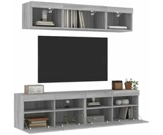 TV staliukas Sieninė TV sekcija su LED, 5 dalių, pilka ąžuolo, mediena