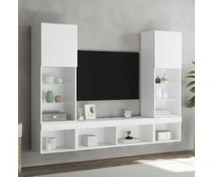 TV staliukas Sieninė TV sekcija su LED, 5 dalių, balta, apdirbta mediena