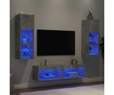 TV staliukas Sieninė TV sekcija su LED, 6 dalių, betono, apdirbta mediena