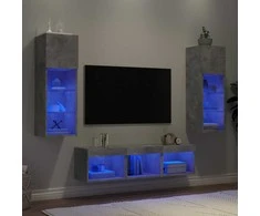 TV staliukas Sieninė TV sekcija su LED, 5 dalių, betono, apdirbta mediena