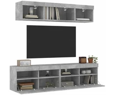 TV staliukas Sieninė TV sekcija su LED, 5 dalių, betono, apdirbta mediena