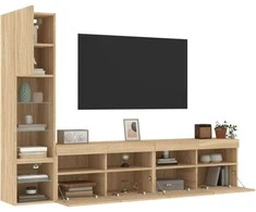 TV staliukas Sieninė TV sekcija su LED, 4 dalių, ąžuolo, apdirbta mediena