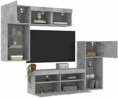 TV staliukas Sieninė TV sekcija su LED, 5 dalių, betono, apdirbta mediena