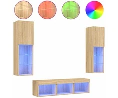 TV staliukas Sieninė TV sekcija su LED, 5 dalių, ąžuolo, apdirbta mediena