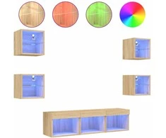 TV staliukas Sieninė TV sekcija su LED, 7 dalių, ąžuolo, apdirbta mediena