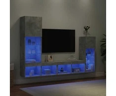 TV staliukas Sieninė TV sekcija su LED, 4 dalių, betono, apdirbta mediena
