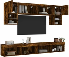 TV staliukas Sieninė TV sekcija su LED, 6 dalių, dūminio ąžuolo, mediena