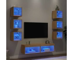 TV staliukas Sieninė TV sekcija su LED, 8 dalių, ąžuolo, apdirbta mediena