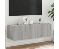 TV staliukas Sieninė TV spintelė su LED lemputėmis, pilka, 100x35x31cm