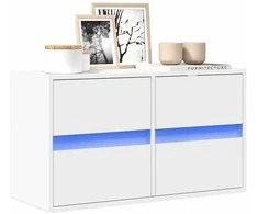 TV staliukas Sieninė TV spintelė su LED lemputėmis, balta, 80x31x45cm