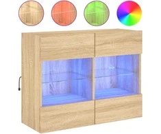 TV staliukas Sieninė TV spintelė su LED lemputėmis, ąžuolo, 78,5x30x60,5cm