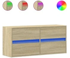 TV staliukas Sieninė TV spintelė su LED lemputėmis, ąžuolo, 100x31x45cm