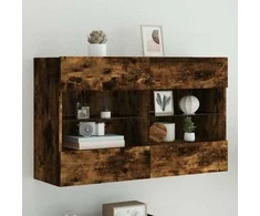 TV staliukas Sieninė TV spintelė su LED lemputėmis, dūminė, 98,5x30x60,5cm
