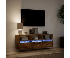 TV staliukas Sieninė TV spintelė su LED lemputėmis, dūminė, 130x31x45 cm