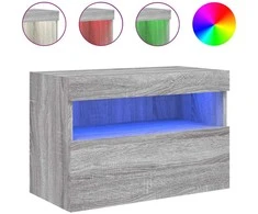 TV staliukas Sieninė TV spintelė su LED lemputėmis, pilka ąžuolo, 60x30x40cm
