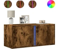 TV staliukas Sieninė TV spintelė su LED lemputėmis, dūminė, 80x31x35cm