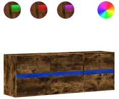 TV staliukas Sieninė TV spintelė su LED lemputėmis, dūminė, 130x31x45 cm