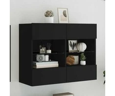 TV staliukas Sieninė TV spintelė su LED lemputėmis, juoda, 78,5x30x60,5cm